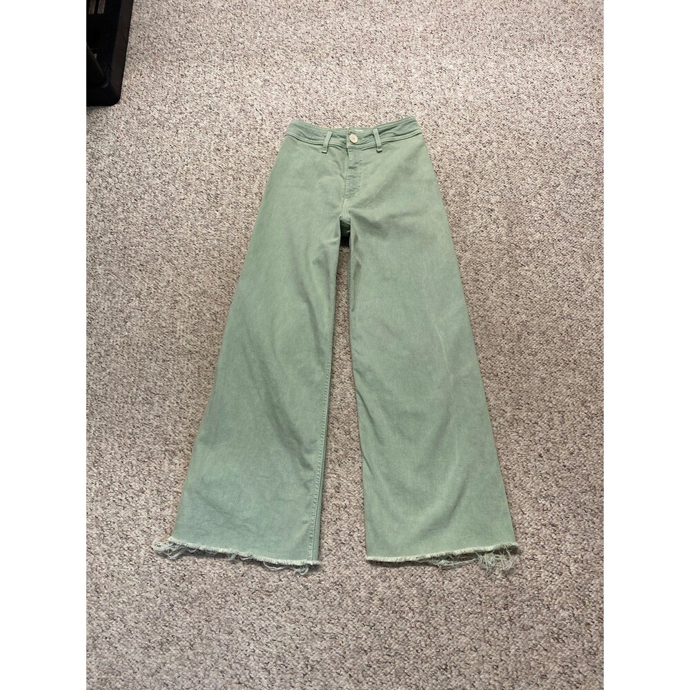 Zara High-Rise The Marine Straight Wide Leg Raw Hem Light Green 4 - Picture 4 of 10